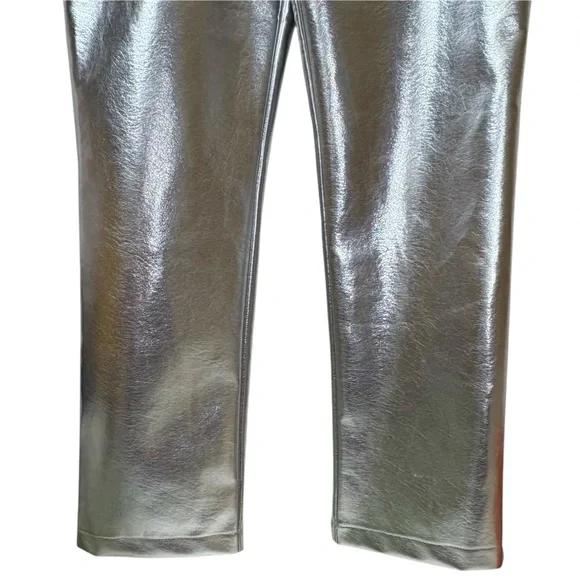 7 For All Mankind Silver Metallic Coated Straight Leg Pants Size Medium NWT - Picture 5 of 13